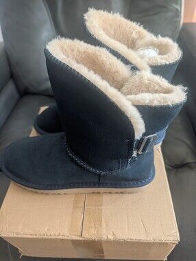 Plush Lined Blue Suede Winter Boots